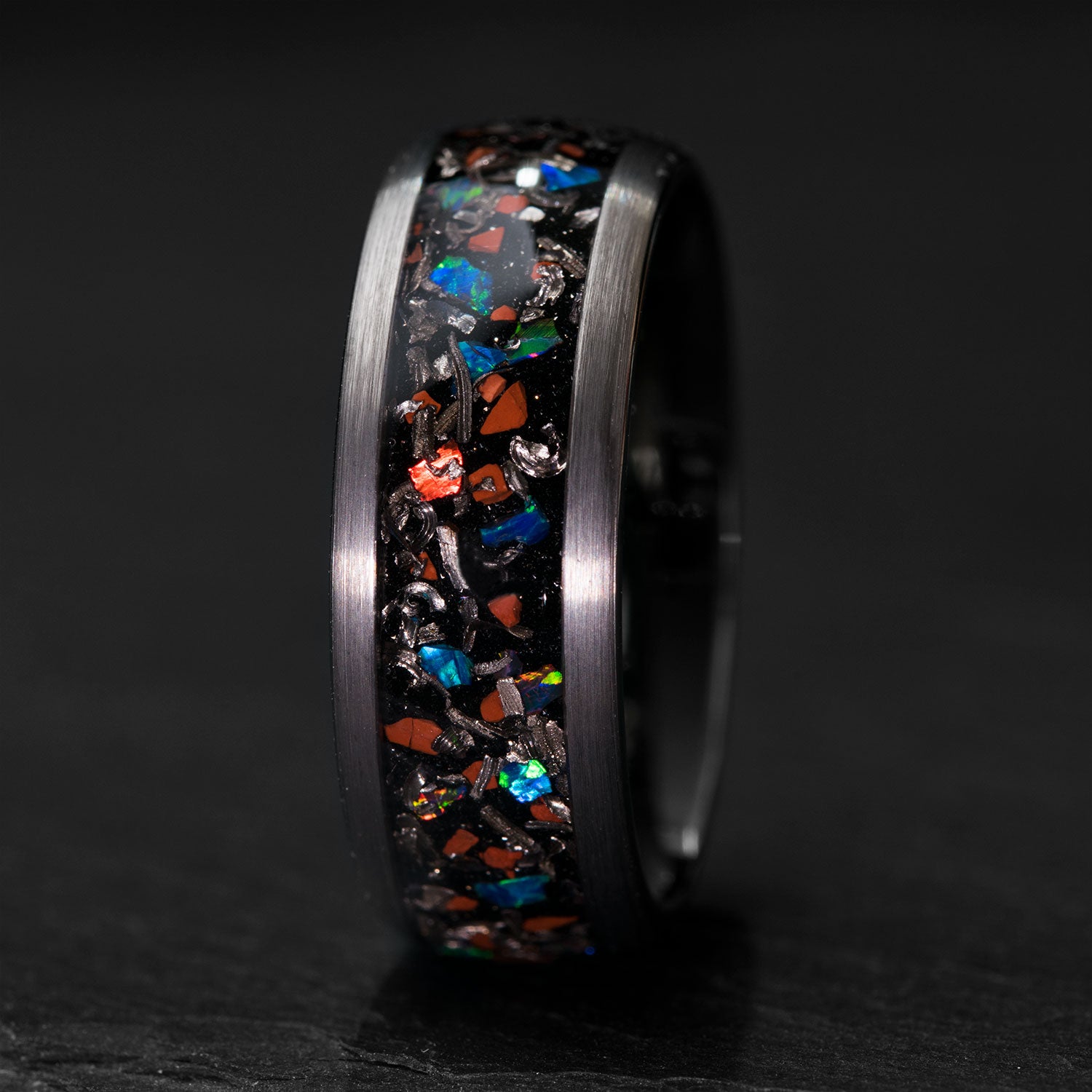 Mens black opal sales wedding band