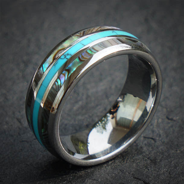 Mens turquoise wedding on sale band